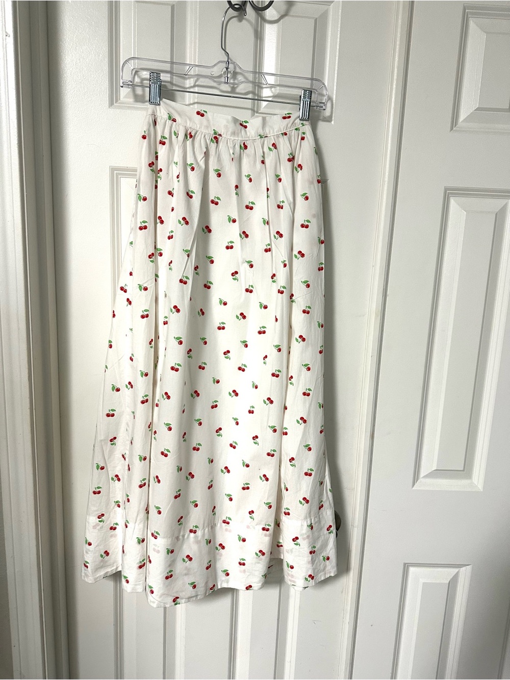 aerie White Cherry-Print Midi Skirt